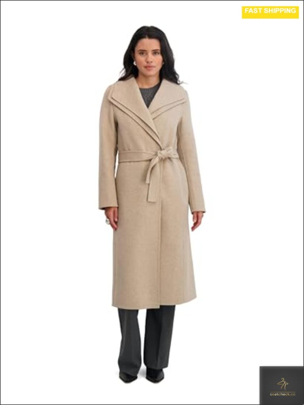 Women's Wool Blend Wrap Coat with Tie Belt – Long Peacoat